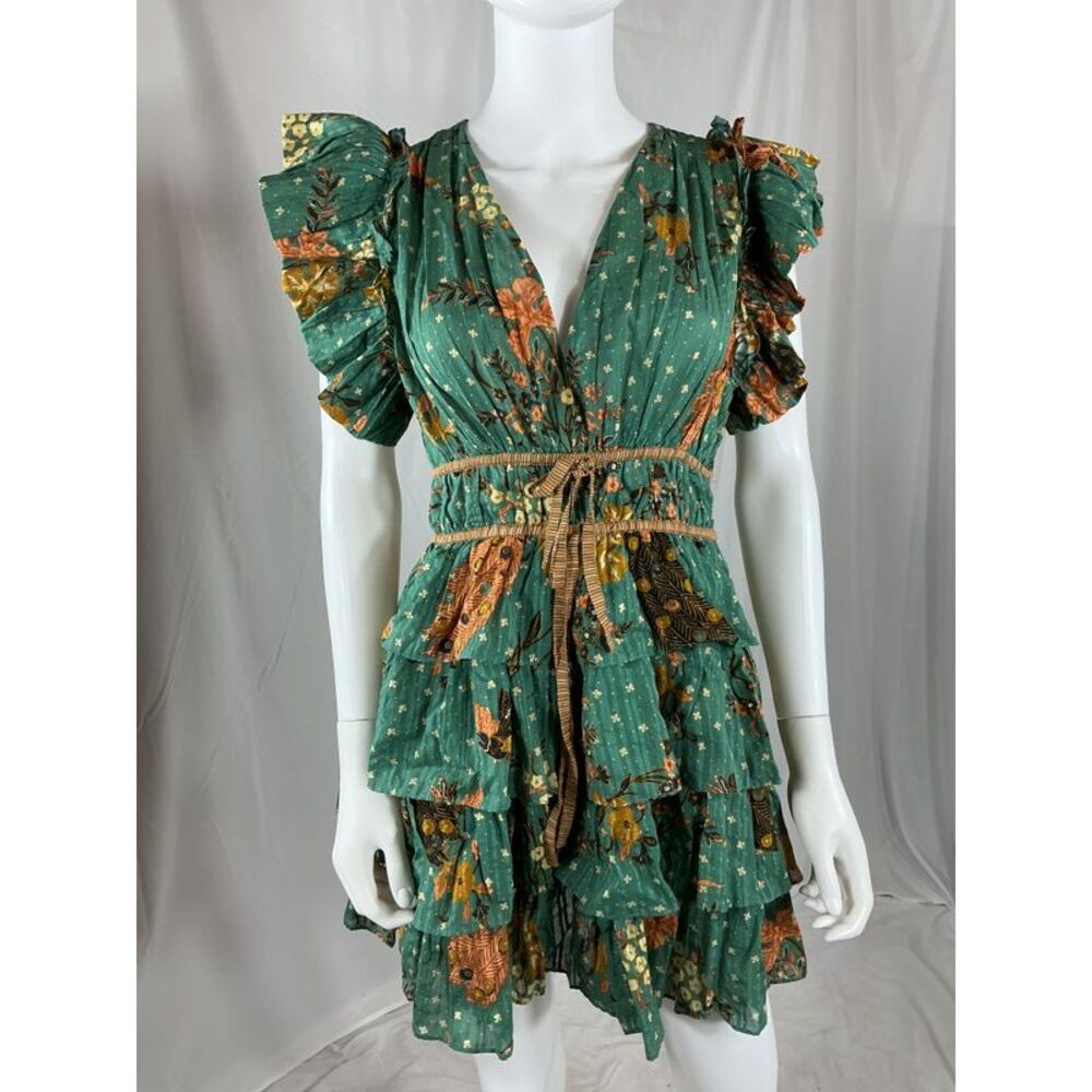 Ulla Johnson Women Marni Dress In Hummingbird Basic Green/Orange 4 - Picture 2 of 3